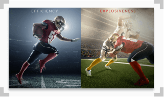 infographic showing the difference between efficiency and explosiveness