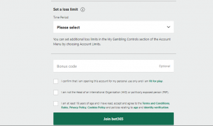 Bet365 bonus code entry screenshot