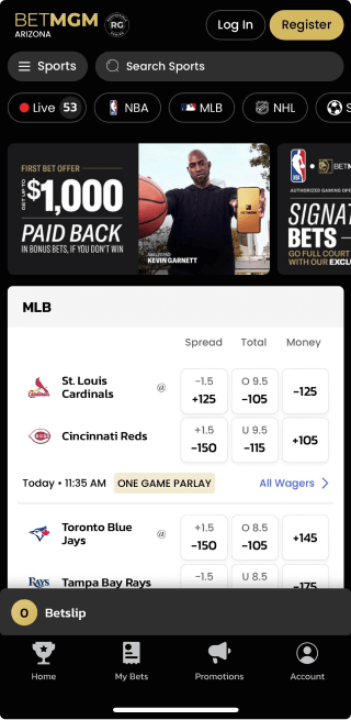 BetMGM app screenshot odds