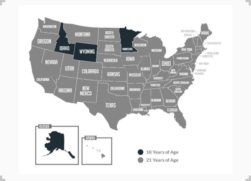 map showing sports betting requirements by state
