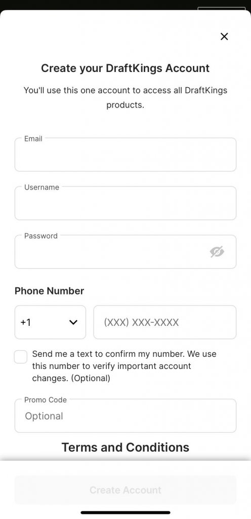 DraftKings app sign up process screenshot