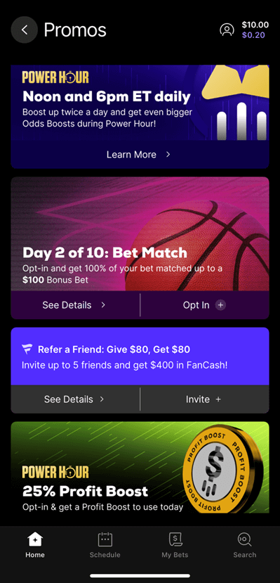 Fanatics Sportsbook boosts promos screenshot from mobile app