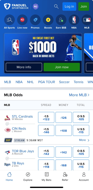 FanDuel app screenshot odds
