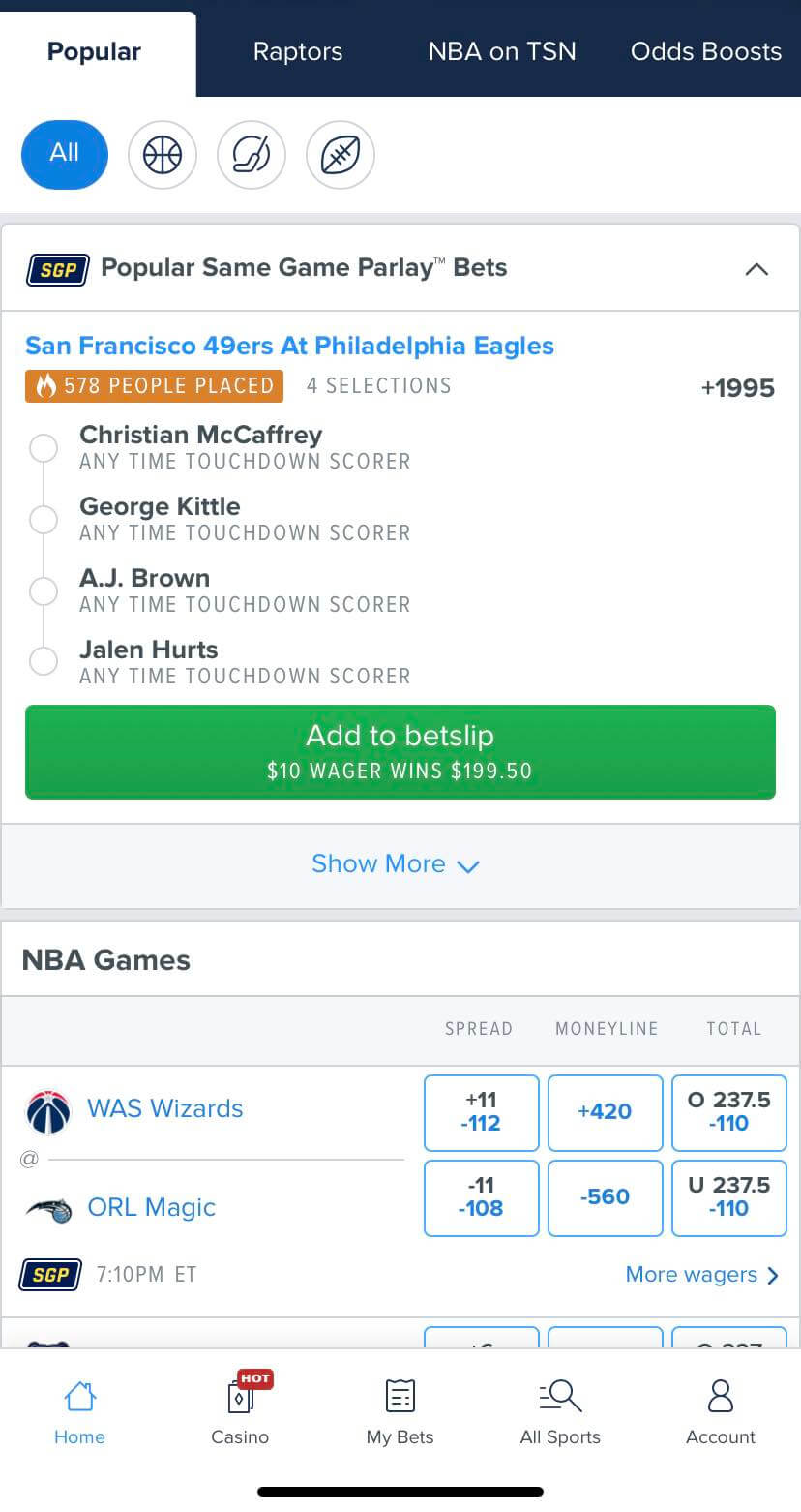 FanDuel mobile app screenshot homepage