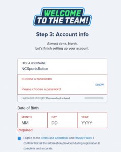 FanDuel North Carolina registration page screenshot