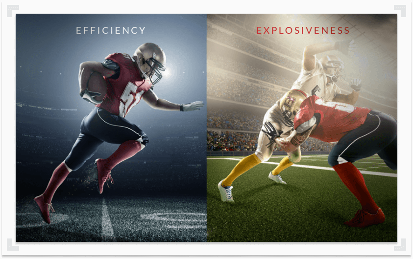 Efficiency vs. Explosiveness college football images split screen