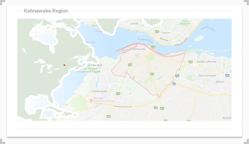map with the Kahnawake region outlined in red