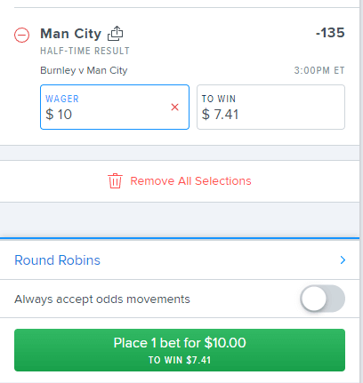 Manchester City bet on FanDuel Sportsbook