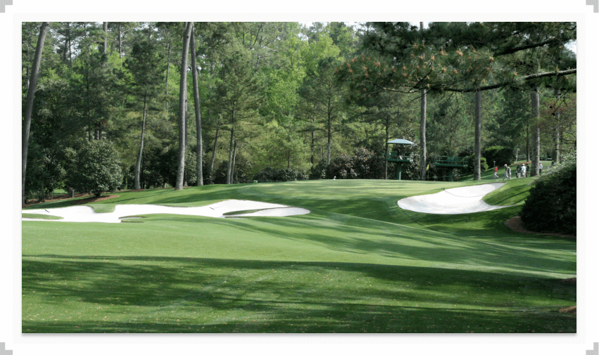 Augusta National golf course with trees and sand bunkers