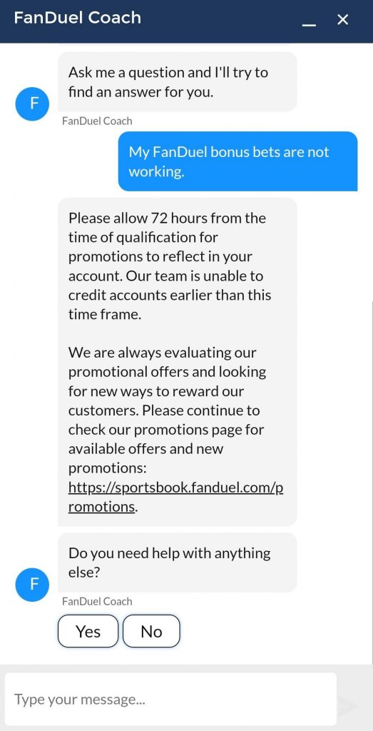 fanduel bonus bets not working app