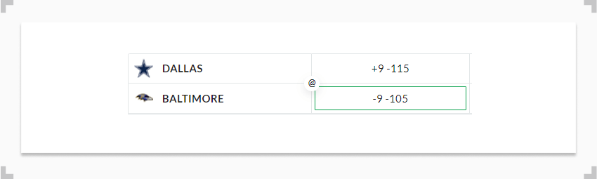 NFL point spread example