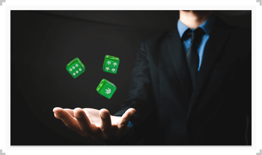 Cannabis on dice being thrown 