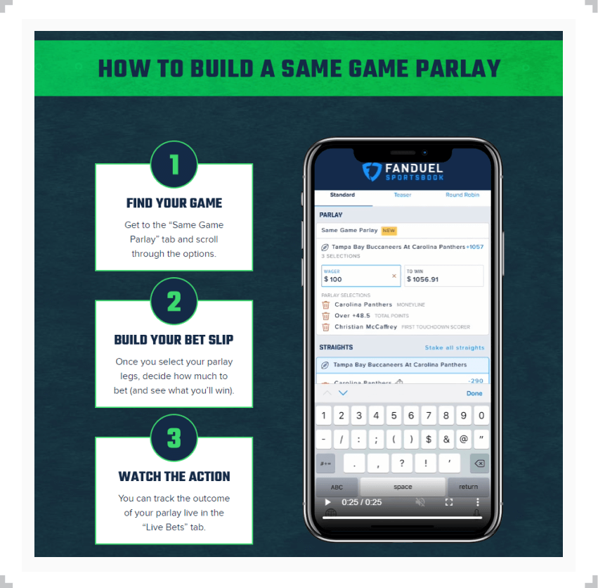 FanDuel same game parlay instructions screenshot