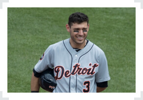 Ian Kinsler holding helmet one arm behind back Detroit Tigers