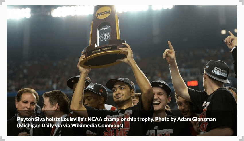 photo of Peyton Sive holding up the NCAA championship trophy