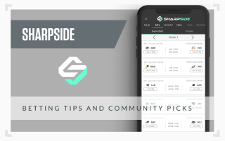 A graphic showing a screenshot of the Sharpside betting app