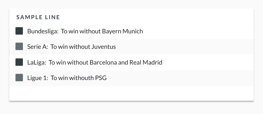 Sample odds lines showing soccer futures odds
