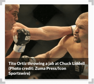 Photo of Tito Ortiz throwing a jab at Chuck Liddell