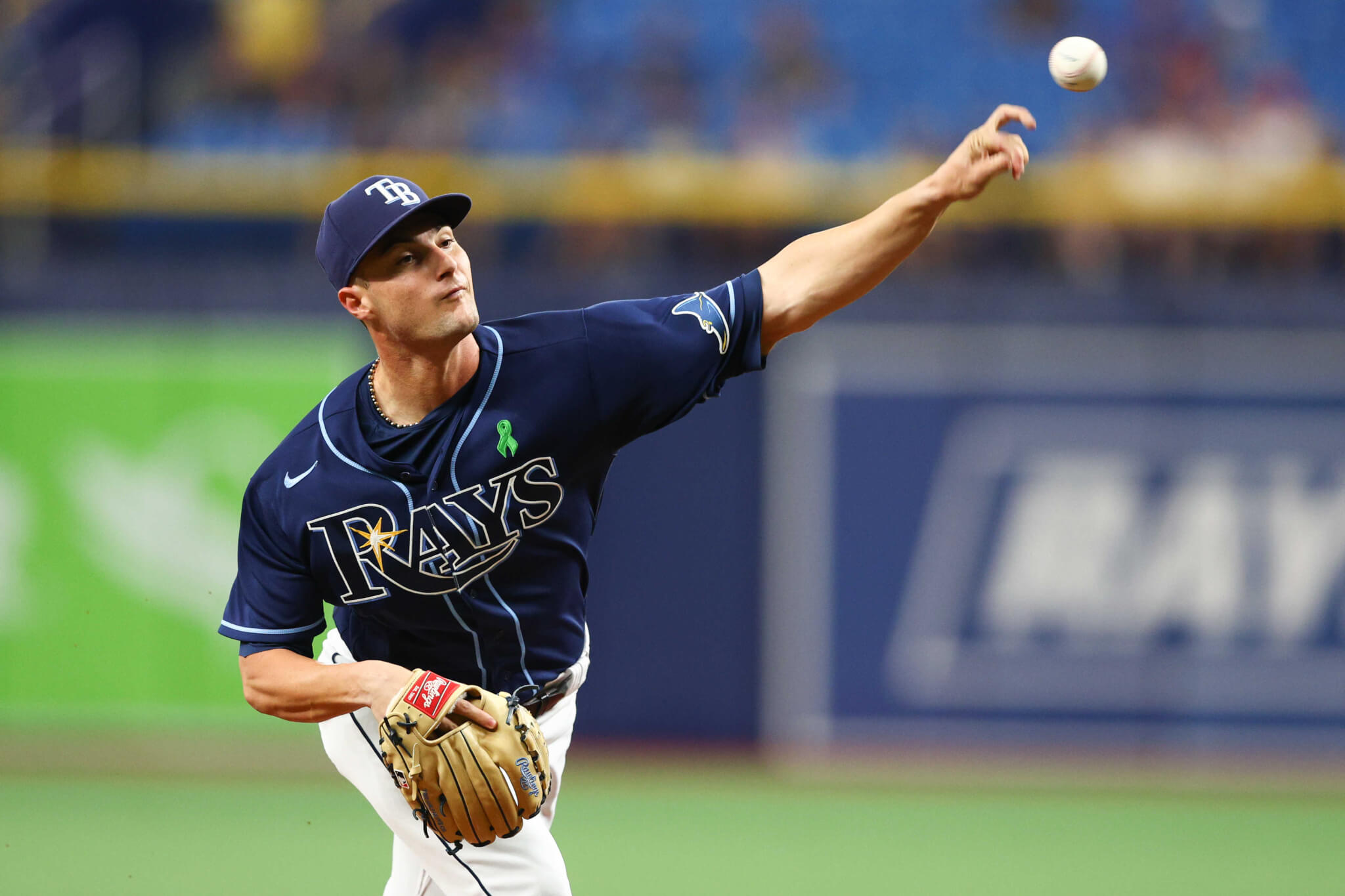 Tampa Bay Rays starting pitcher Shane McClanahan delivering a pitch