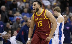 Iowa State Cyclones guard Jaren Holmes celebrates
