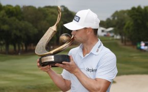 Tournament winner Taylor Moore celebrates after winning the 2023 Valspar Championship