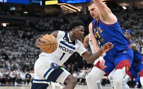 Minnesota Timberwolves guard Anthony Edwards and Denver Nuggets center Nikola Jokic