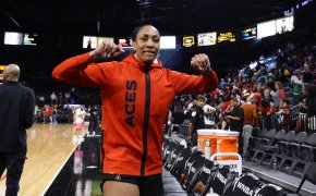 Aja Wilson walking off court happy