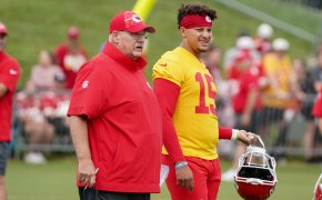 Kansas City Chiefs quarterback Patrick Mahomes and head coach Andy Reid at practice