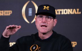 Michigan Wolverines coach Jim Harbaugh during College Football press conference