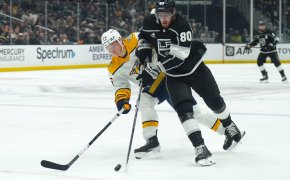 LA Kings center Pierre-Luc Dubois and Nashville Predators center Juuso Parssinen