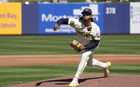 Milwaukee Brewers starting pitcher Freddy Peralta throws