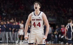Saint Mary's Gaels guard Alex Ducas celebrates