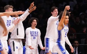 Duke's bench celebrating a three