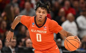 Illinois Fighting Illini guard Terrence Shannon Jr dribbling