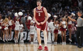 Alabama Crimson Tide forward Grant Nelson celebrates a basket